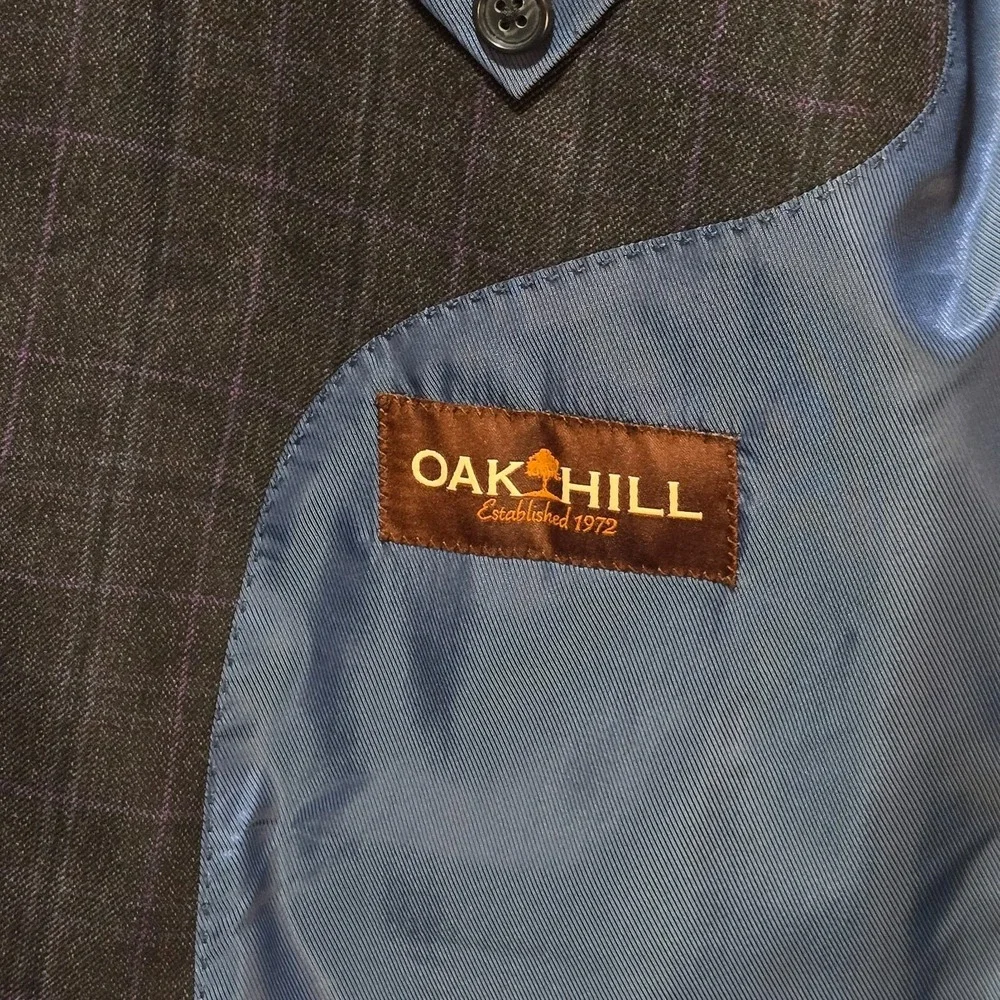 Oak Hill Sport Coat 2XL 50 / 52R Charcoal Gray / Purple Check Blazer Jacket